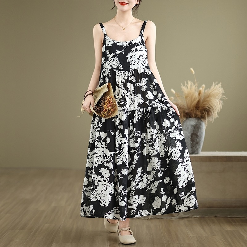 [빅사이즈/66~88]플리츠05 날씬해 보이는 민소매 여성 여름 원피스 린넨 롱 플라워 루즈핏 29,000원