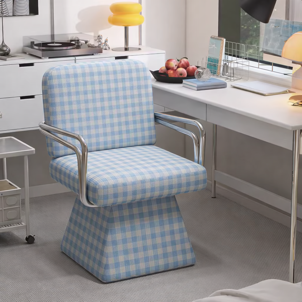 [지헨느] 미드센추리 모던 360도 회전 암체어 1인용 소파 패브릭, 1개, 스카이 체크 169,000원