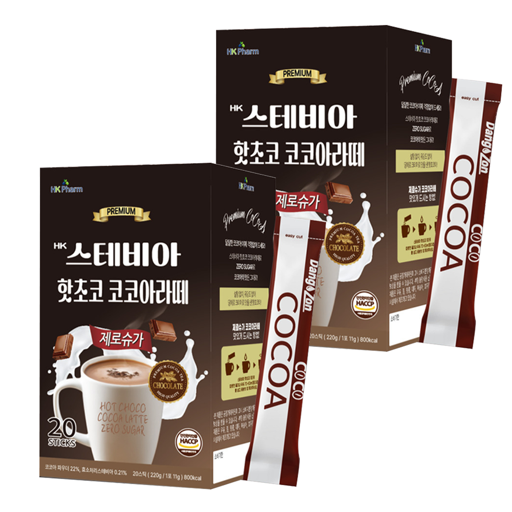 HK 스테비아 제로슈가 핫초코 코코아 라떼, 2개, 20개입, 220g 21,000원