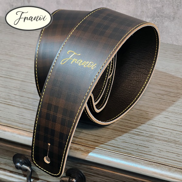 Franoi 프라노이 양면 TW60 DB2 체크 다크브라운2 가죽 기타 스트랩, 1개 46,000원