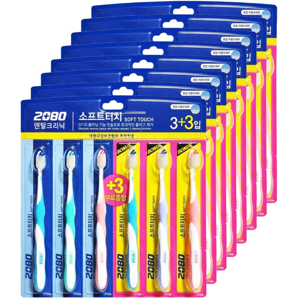 2080 소프트터치 칫솔 이중미세모 3+3입, 6개입, 8개 47,390원
