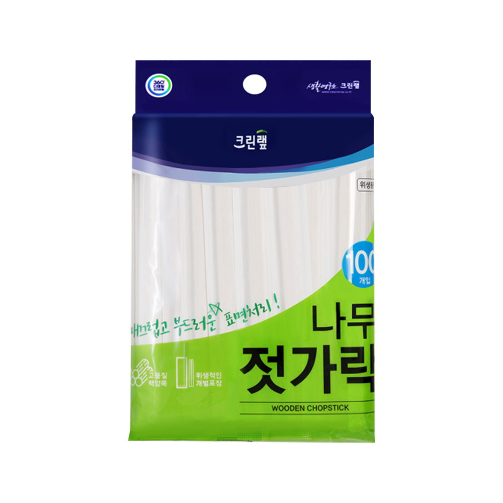 국산 크린랲 일회용 나무 젓가락 100p 예쁜나무젓가락 일회용나무젓가락 위생나무젓가락 KOR742097 3,270원