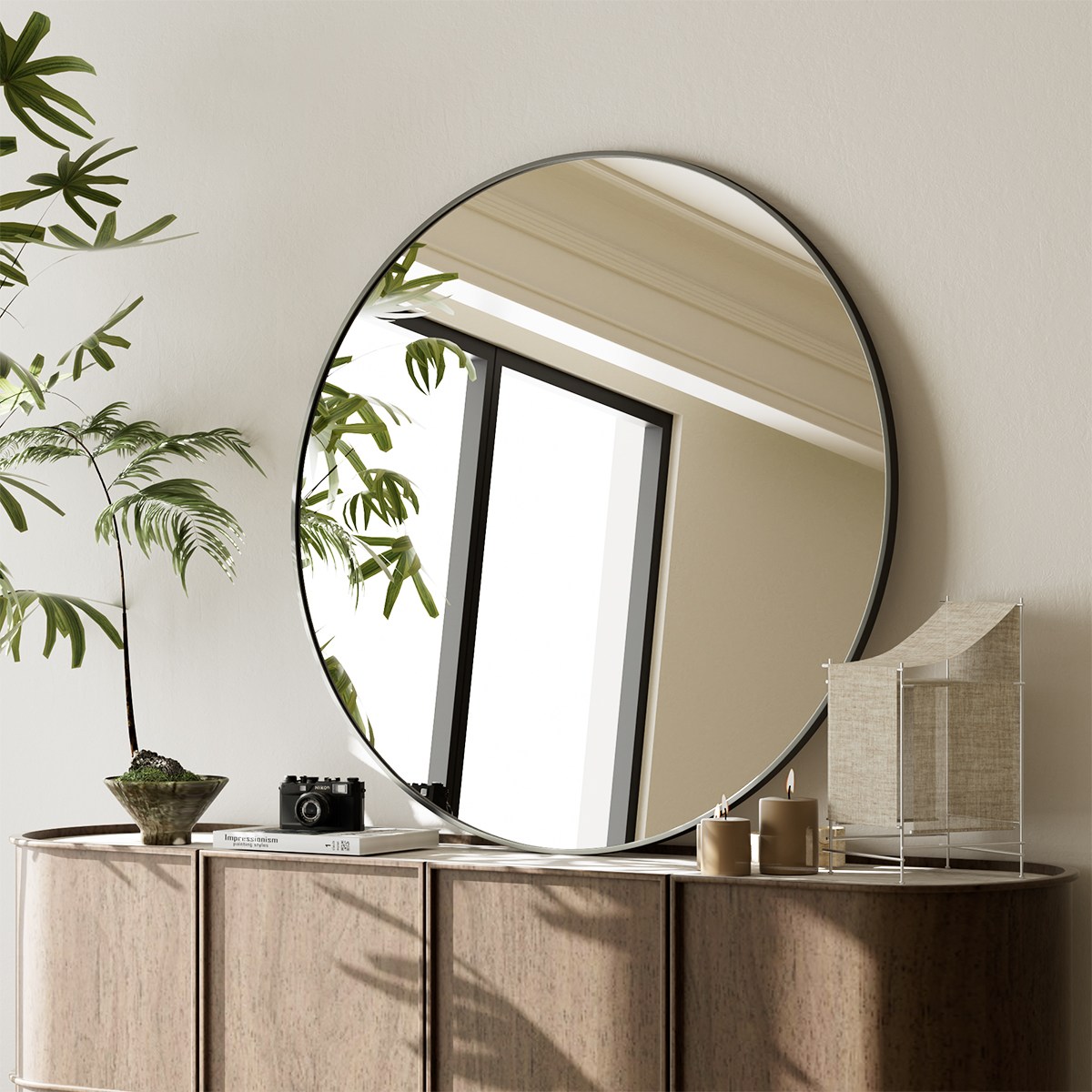 뷰티피크 화장대 거울 원형 벽걸이형 욕실거울 50/60/75, 블랙60cm 63,990원