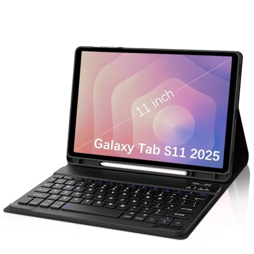 삼성 갤럭시 탭 S10 플러스/S9 FE 플러스/S9 플러스 12.4인치용 키보드 케이스, 7가지 색상 백라이트 마그네틱 탈착식 무선 터치패드 키보드, S9+/S9 FE+/S1, 백라이트 대형 터치패드 블랙 174,000원