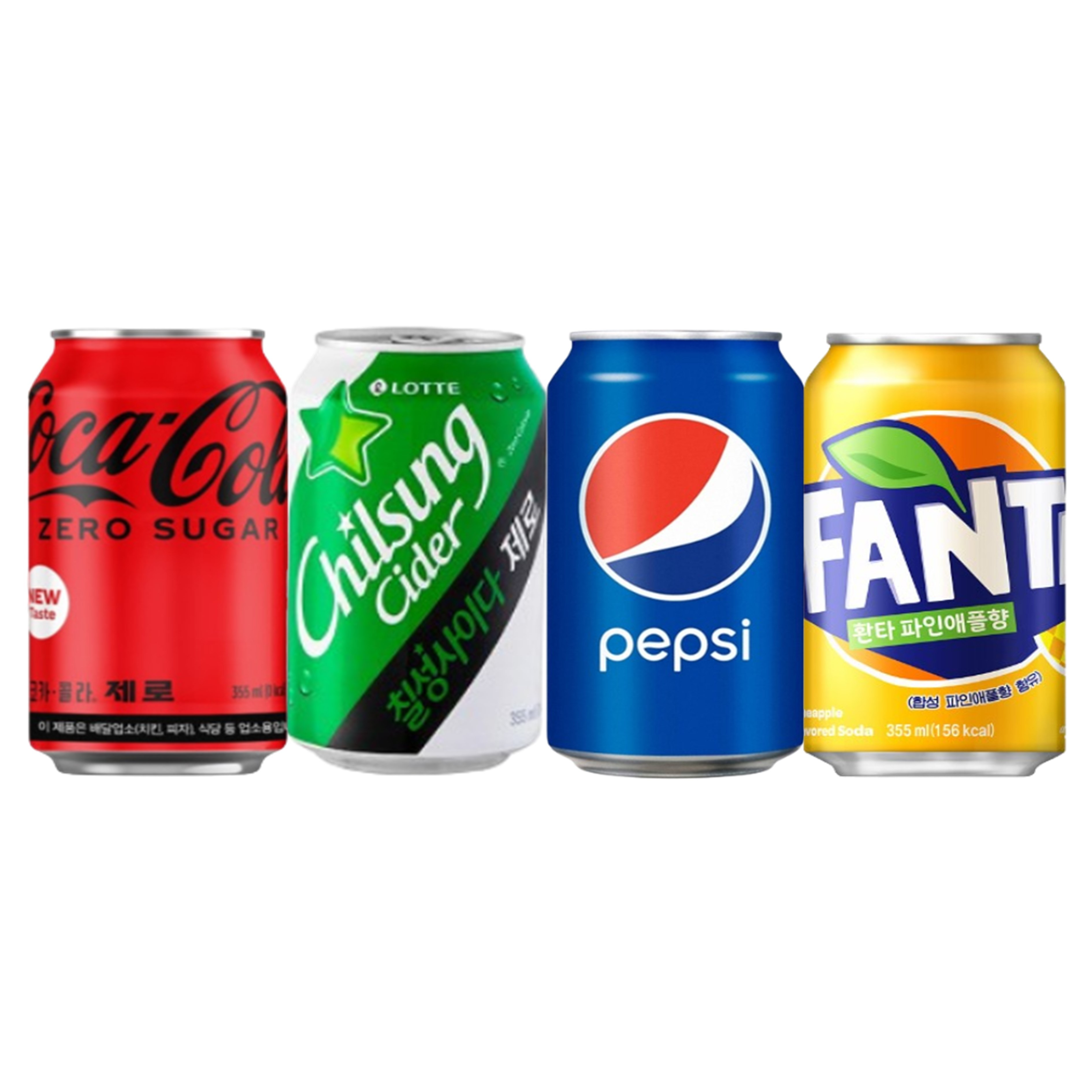 뚱캔 제로 4종 혼합 업소용 코카콜라 제로+칠성사이다 제로+펩시+환타 파인애플 355ml 총24캔 세트 25,900원