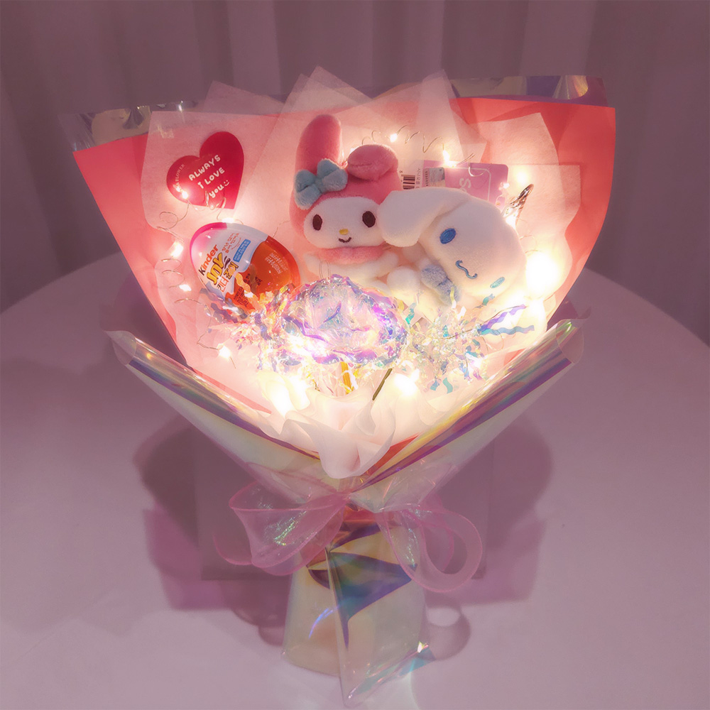 오로라 산리오 킨더조이 LED 인형꽃다발, 마이멜로디+시나모롤 28,900원
