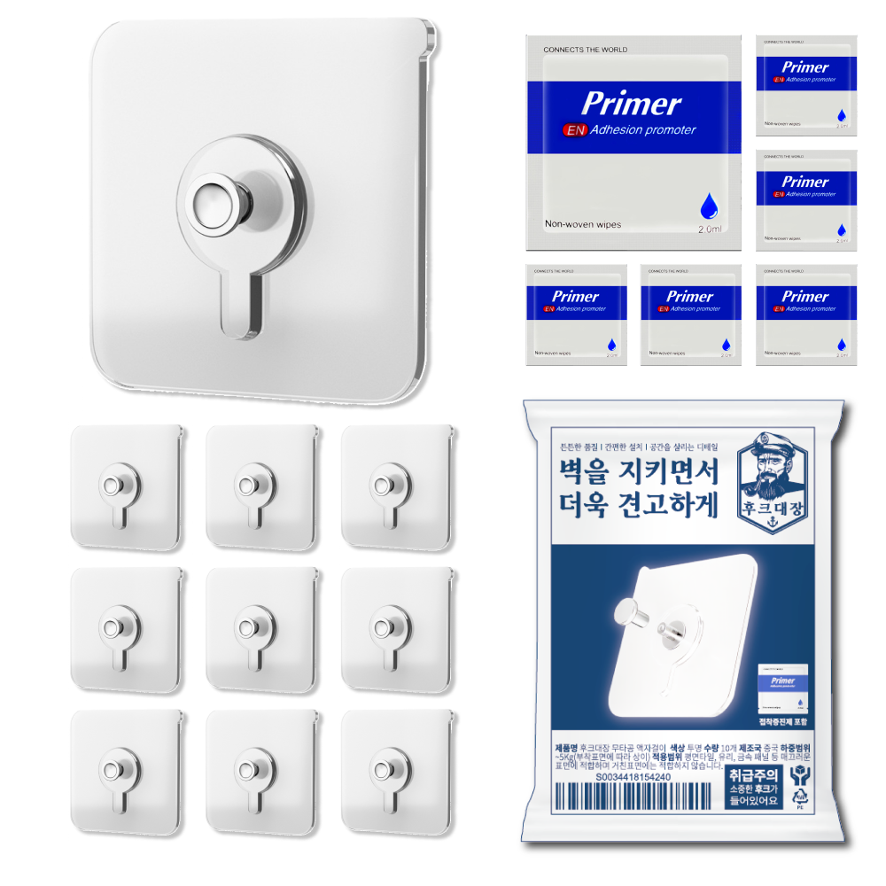 후크대장 무타공 액자걸이 초강력 접착식 + 프라이머 포함, 투명, 10개 3,880원
