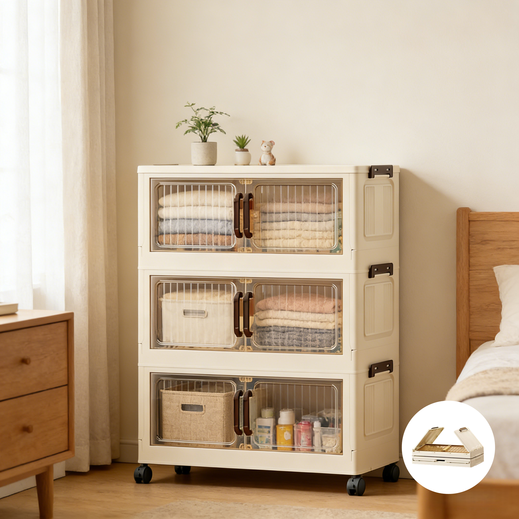 Tixpra 수납장 이동식 대용량 접이식 다용도 폴딩 정리함 가정용 거실수납장 조립 필요 없음 48,710원