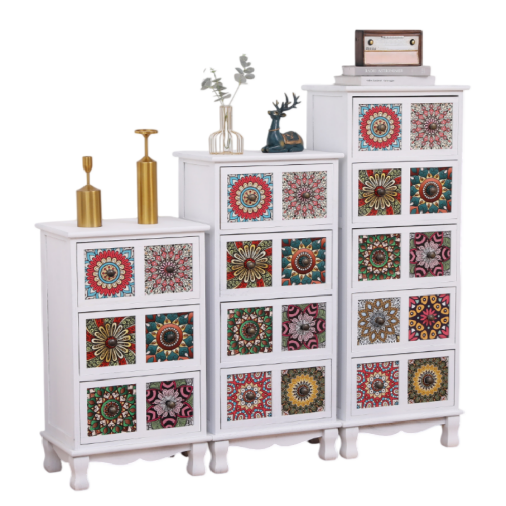 데일리유즈 엔틱 서랍장 빈티지 수납장 원목 우드 거실 안방 인테리어, 3단, 화이트 165,000원