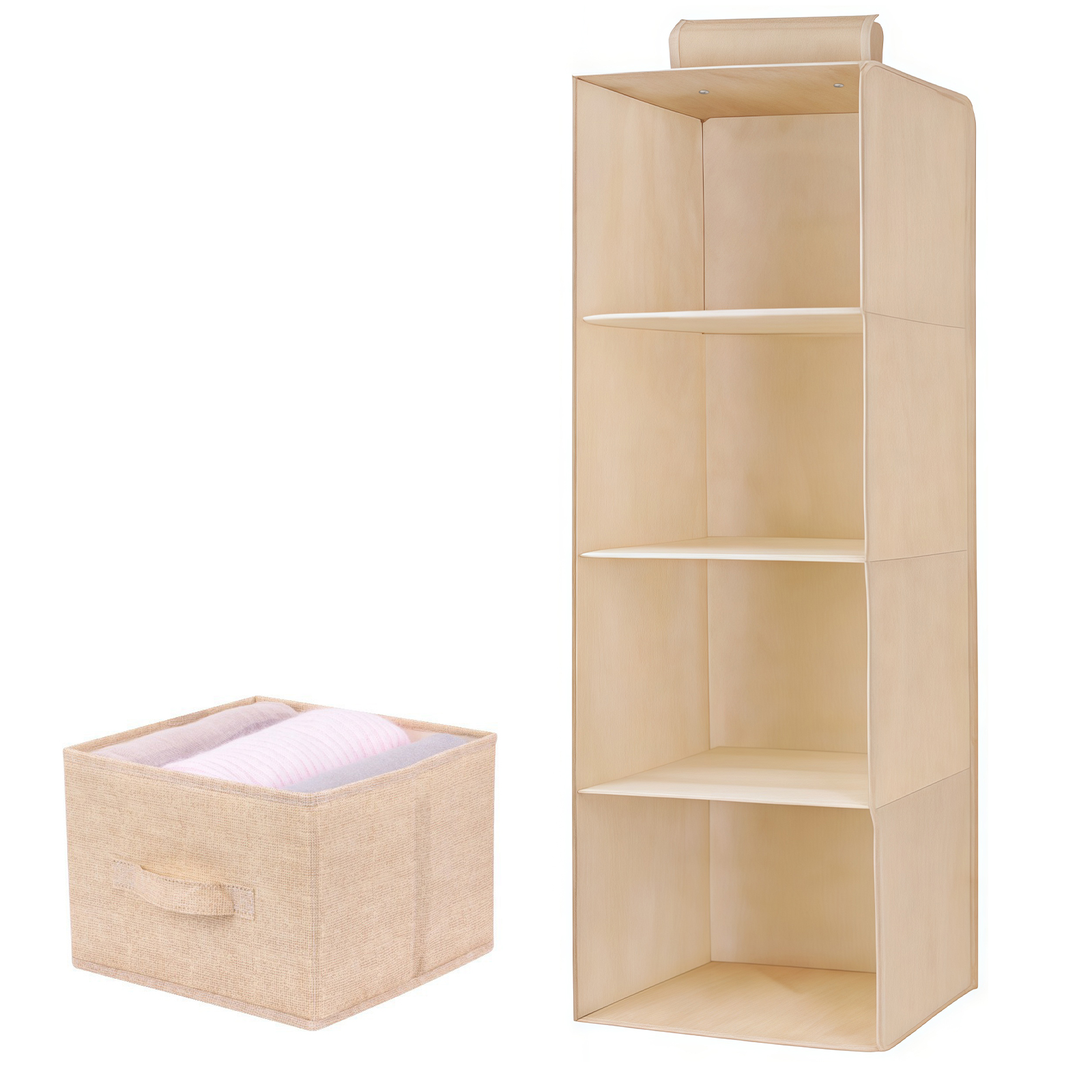 Gueray 접이식 4 칸 옷장 선반 공간절약 행잉오거나이저 티셔츠 모자정리 서랍함포함 패브릭, 1개, 패브릭 베이지 18,000원