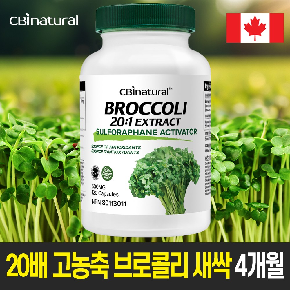 20배 고농축 브로콜리 새싹 500mg 120야채캡슐 설포라판 생성 브로콜리새싹 /캐나다 생산 직발송/캐나다 식약청 GMP NPN인증 38,630원