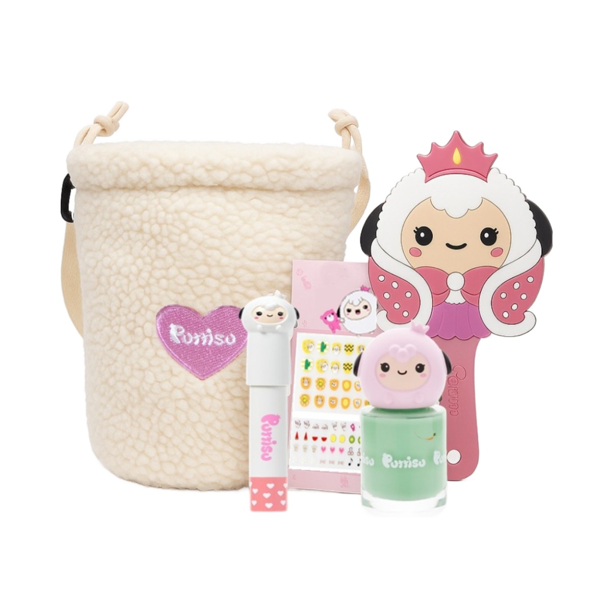 뿌띠슈 어린이 화장품 핸드백 가방 세트 초등학생 여아 5종 선물세트 뽀글이 가방+손거울+립크레용+매니큐어 네일+스티커, 1개, 뽀글이가방 세트 44,000원