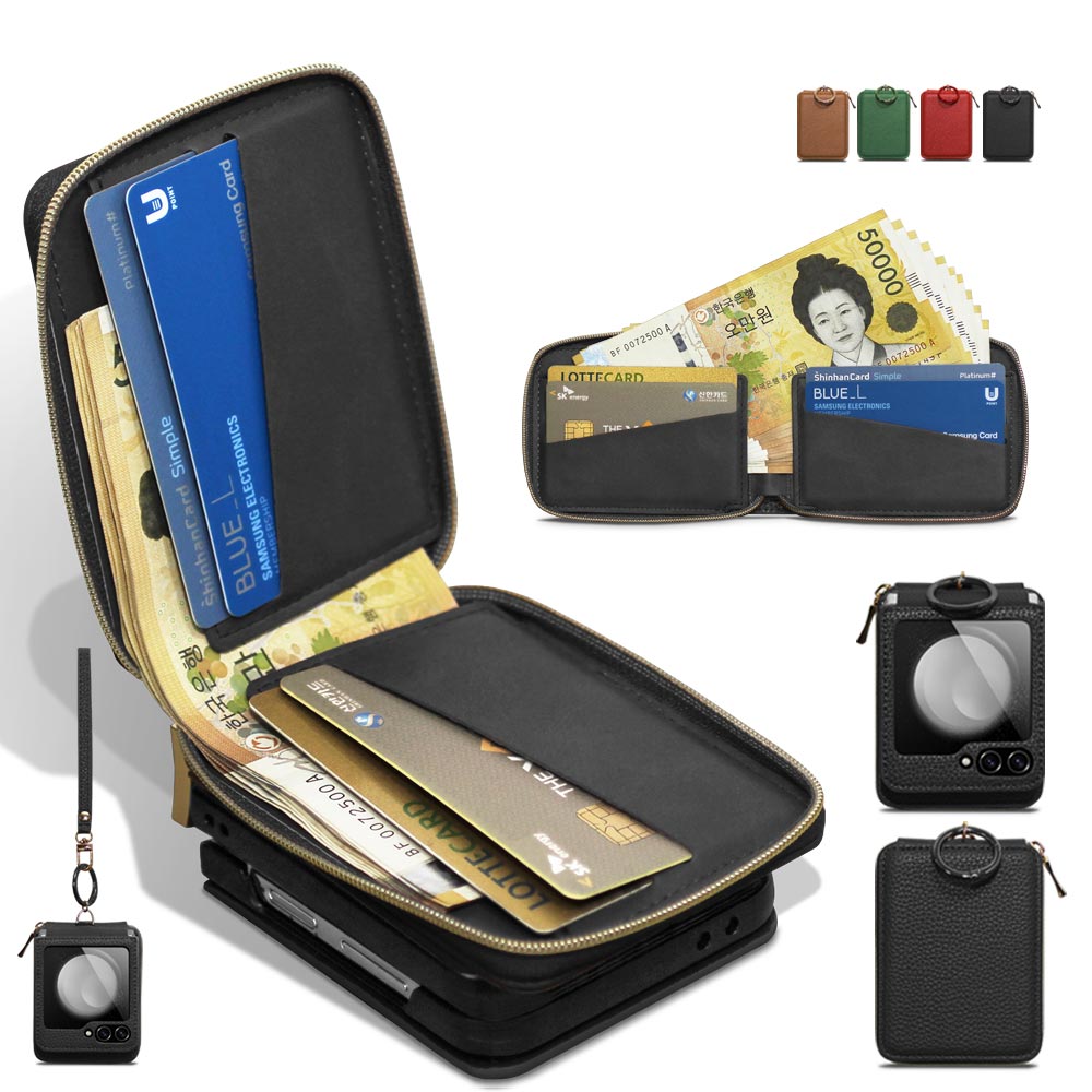 갤럭시 z플립 7 6 5 4 3 대용량 지폐수납 손목 크로스 스트랩, 카드4장 수납 핑거 링, 힌지보호 지갑형 제트 플립 정품 폰케이스 휴대폰 케이스 PU 가죽 현금 제이콥스타일 28,800원