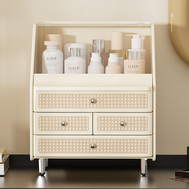 메종드리빙 고급 라탄디자인 특대형 3단 투명덮개 먼지방지 대용량 트레이 화장품 정리함, 1개, 라탄크림 33,900원