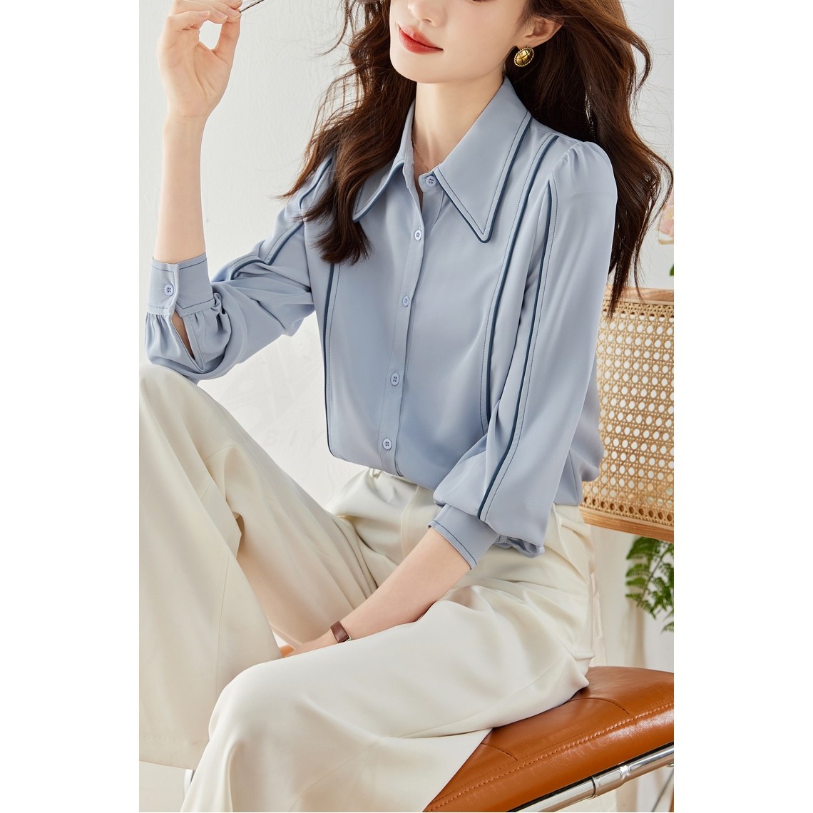 비아이와이 여성 오버핏 데일리 레이어드 시폰 이너 셔츠 D79 31,990원