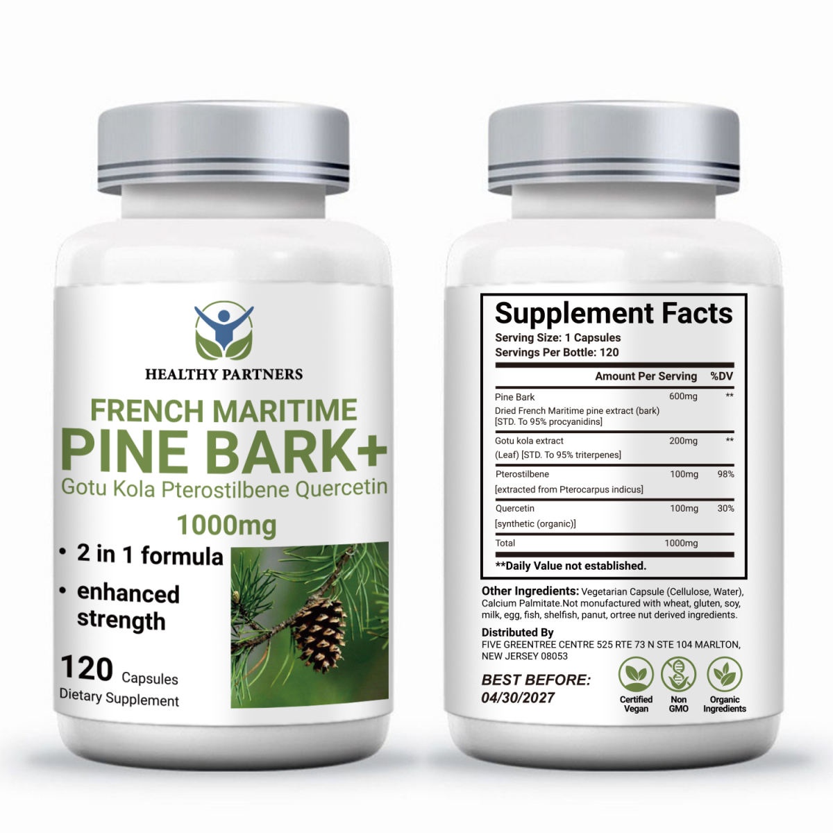 프랑스해안송 소나무껍질 추출물 고투콜라 프테로스틸벤 퀘르세틴 1000mg 항산화영양제 피크노제놀, 1개, 120정 49,900원