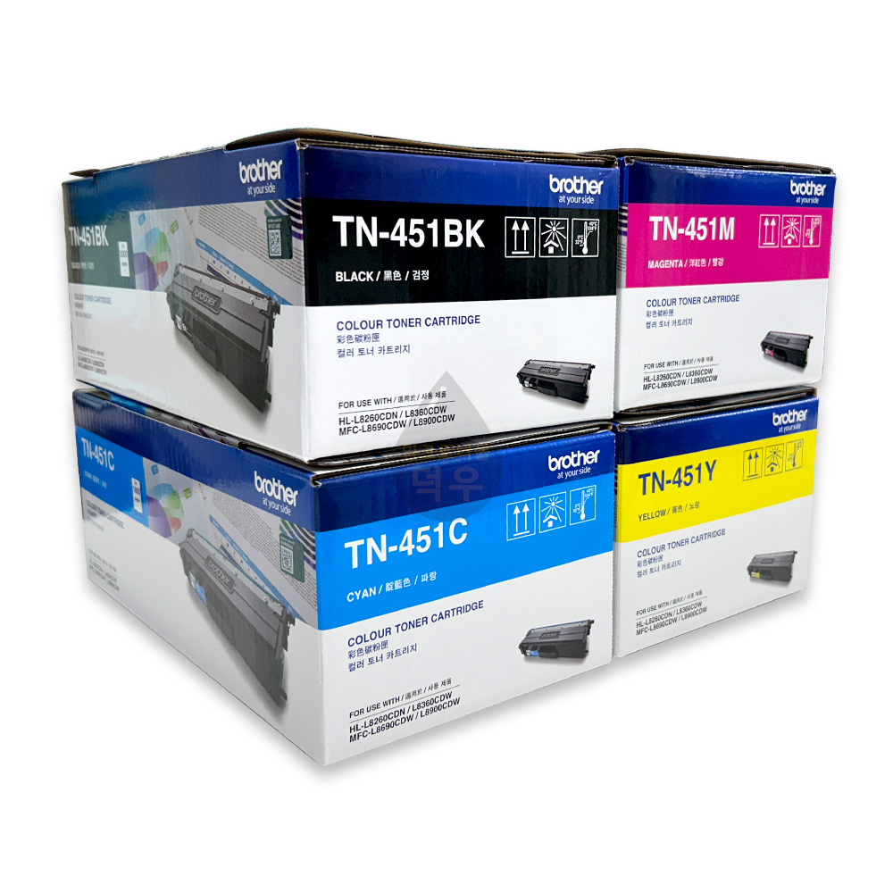 브라더 정품토너 4색세트(TN-451BK 검정+TN-451C 파랑+TN-451M 빨강+TN-451Y 노랑) HL-L8360 MFC-L8900 388,700원