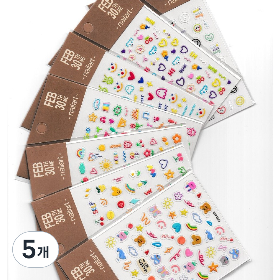 샵글로벌 DIY 화려한 엠보 네일아트 네일스티커 베어 스마일 하트 과일, 5개, 7종모두 39,160원