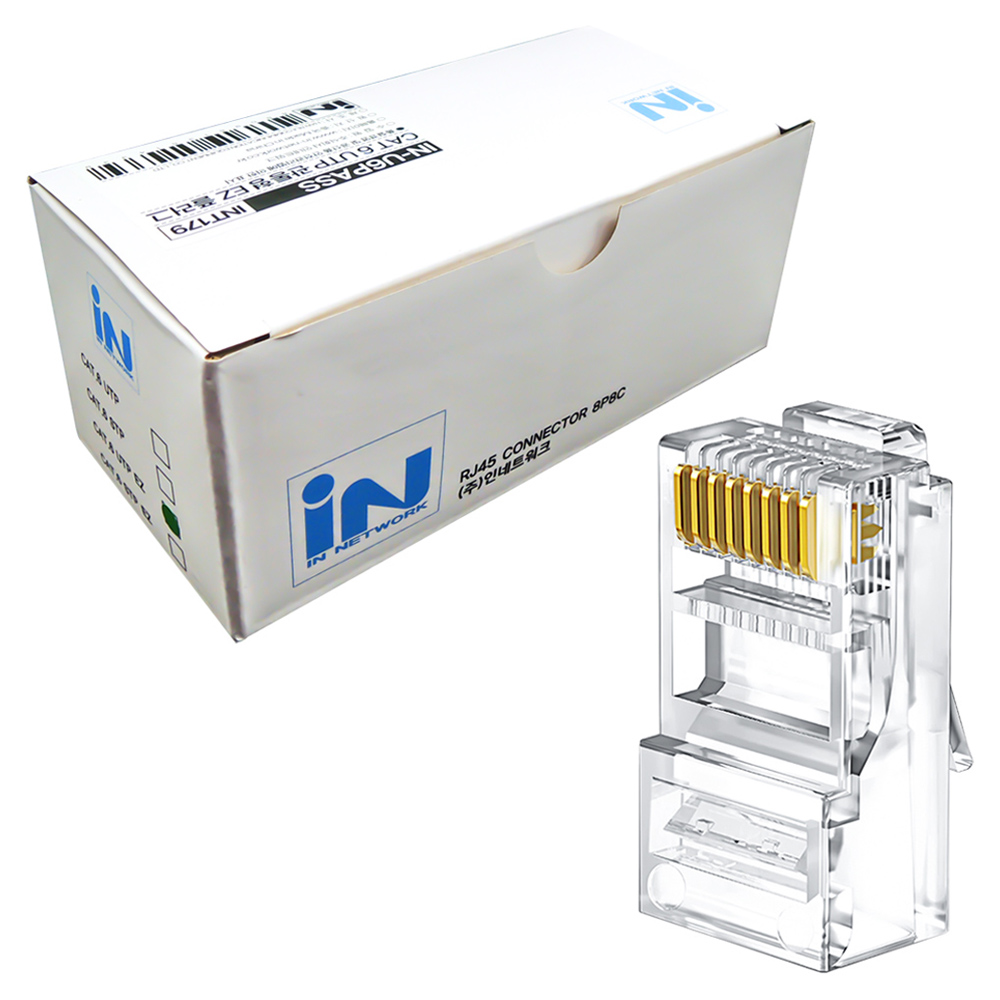 인네트워크 CAT.6 UTP 랜케이블 제작용 RJ45 통과형 EZ 플러그 IN-U6PASS, 투명, 100개, 22.5mm 11,700원