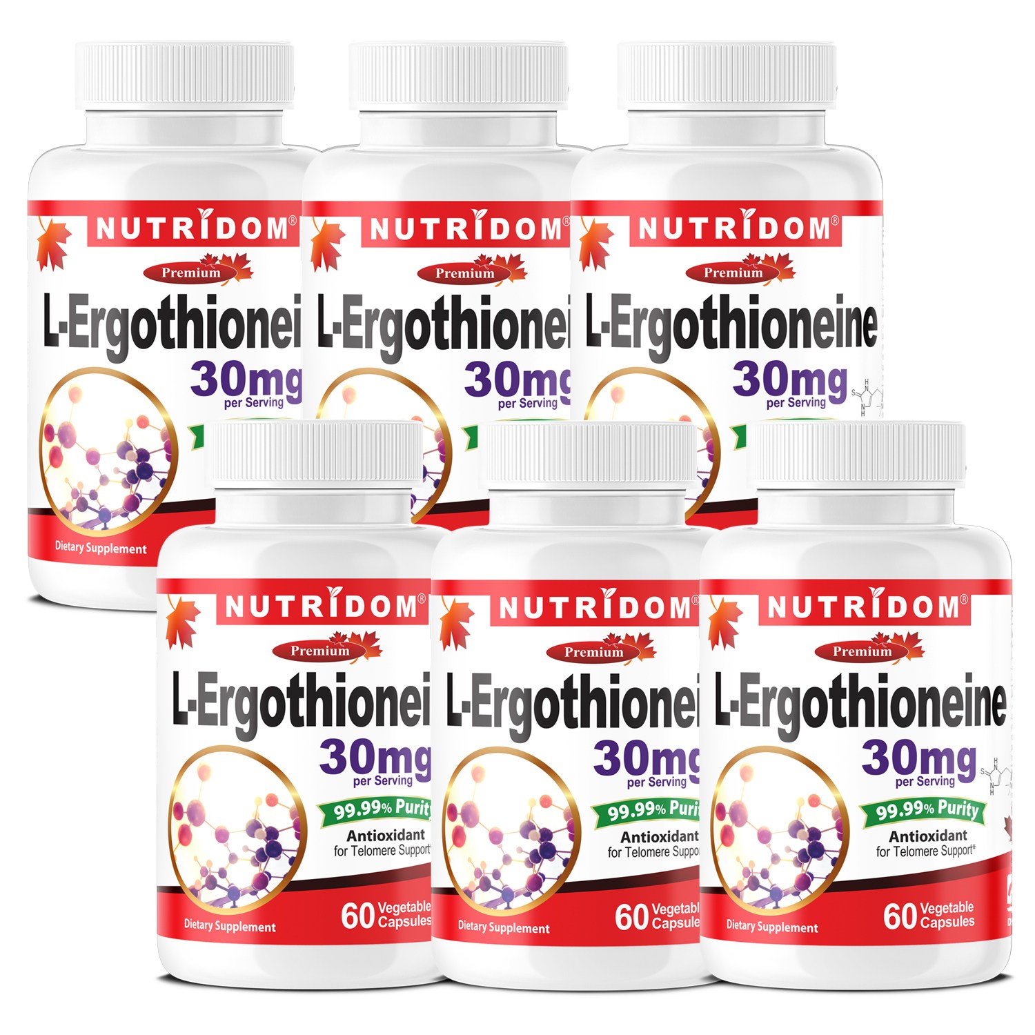 뉴트리돔 캐나다 L-에르고티오네인 30mg 99.99% 고순도 강력 항산화 L-Ergothioneine 60식물성캡슐, 6개, 60정 164,800원