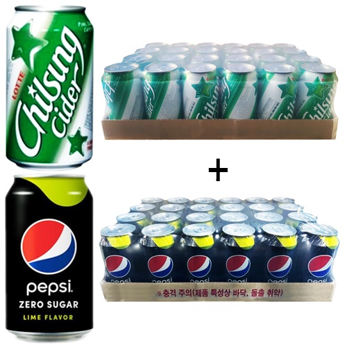 롯데 펩시콜라 제로슈거 라임향(업소용) 355mlx24캔+칠성사이다(업소용) 355mlx24캔 39,900원