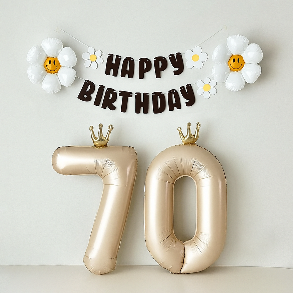 해피제이니 환갑이벤트 데이지 숫자풍선 환갑 칠순 생일 파티용품 세트, 1세트, 베이지왕관70 11,900원