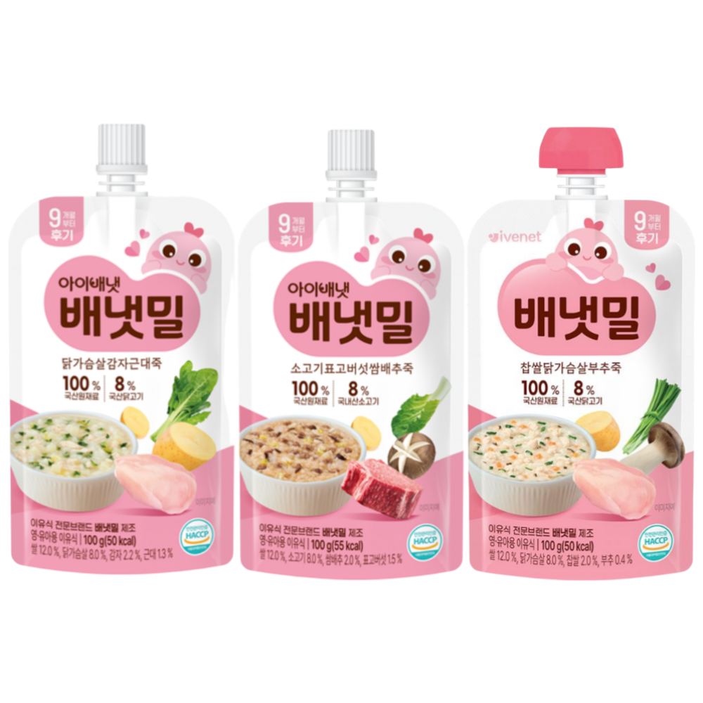 배냇밀 후기 이유식 3종, 1세트, 300g, 소고기표고1+닭가슴살감자1+닭가슴살부추1 11,490원