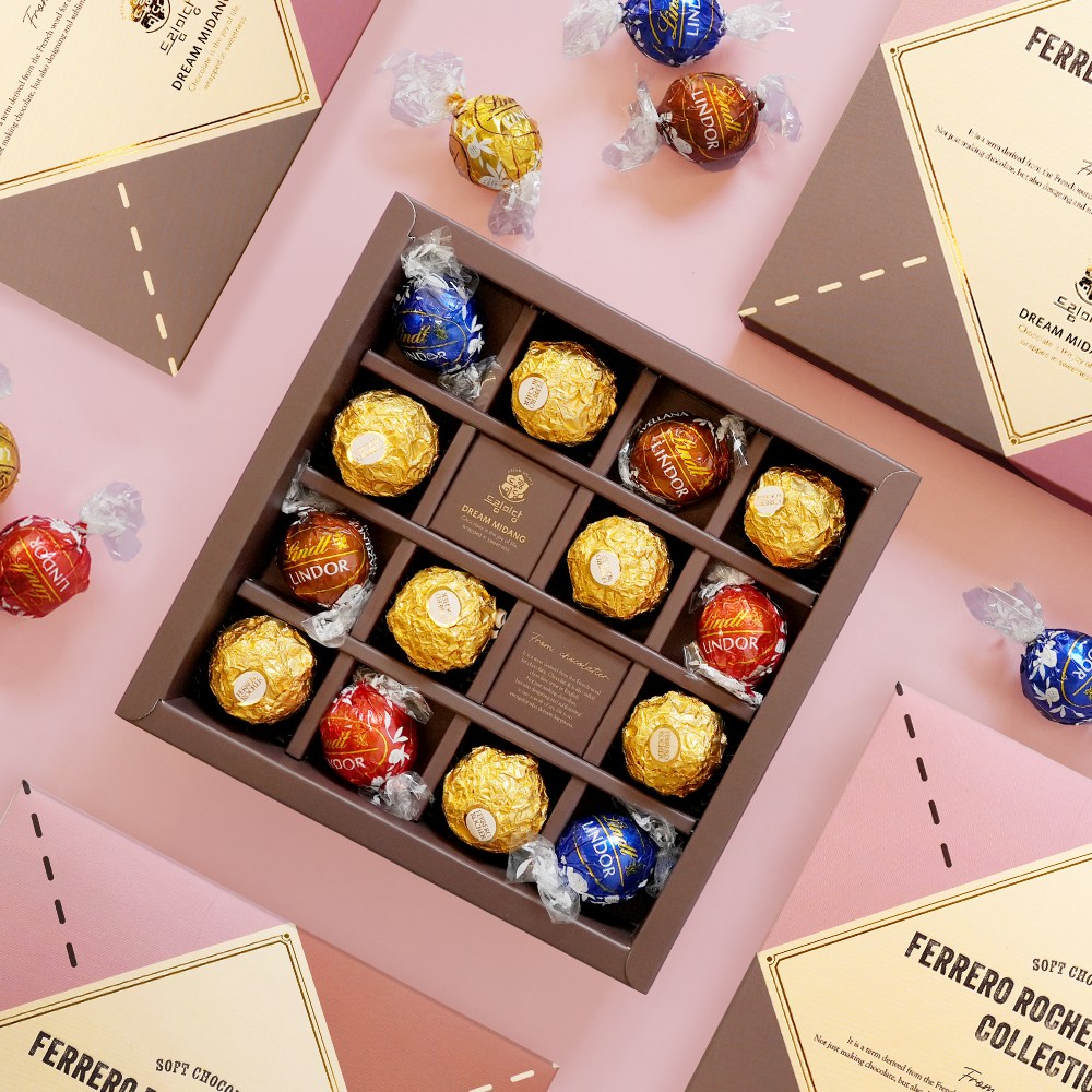 드림미당 소프트 초콜릿 페레로로쉐 린도르 컬렉션 기념일 연인 수험생 수능생 합격기원 응원간식 선물세트 (페레로 100g+린도르 75g), 1박스, 175g 16,900원