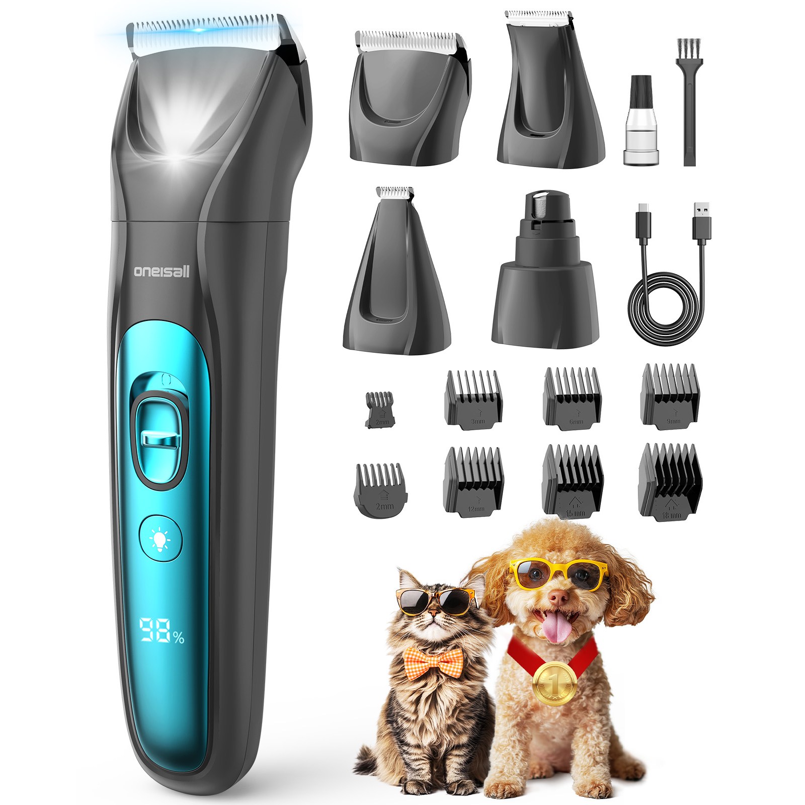 Oneisall 강아지바리깡+강아지발바닥바리깡 미용키트 | 소형견 전용 털정리 도구 세트, 1개, 블루 그레이 117,000원