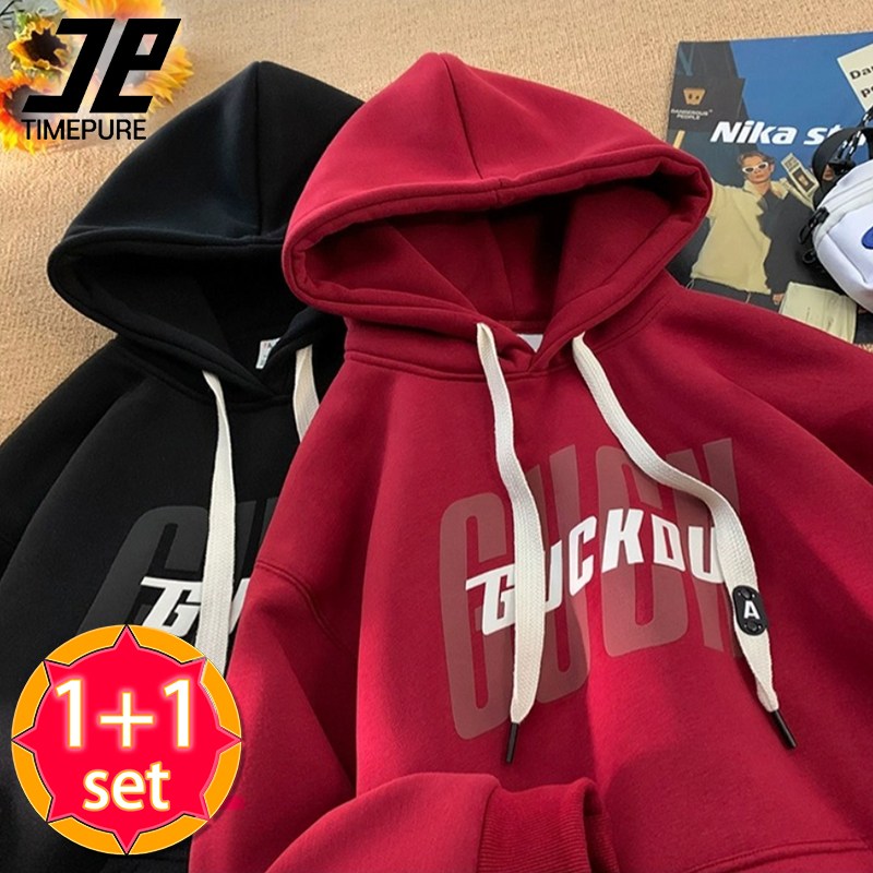 남성용 플리스 후드티 복고풍 아메리칸 캐주얼 트렌디 빅사이즈오버핏 남성 자수 원단 캐주얼 야외용 아우터 1+1 2장입 33,800원