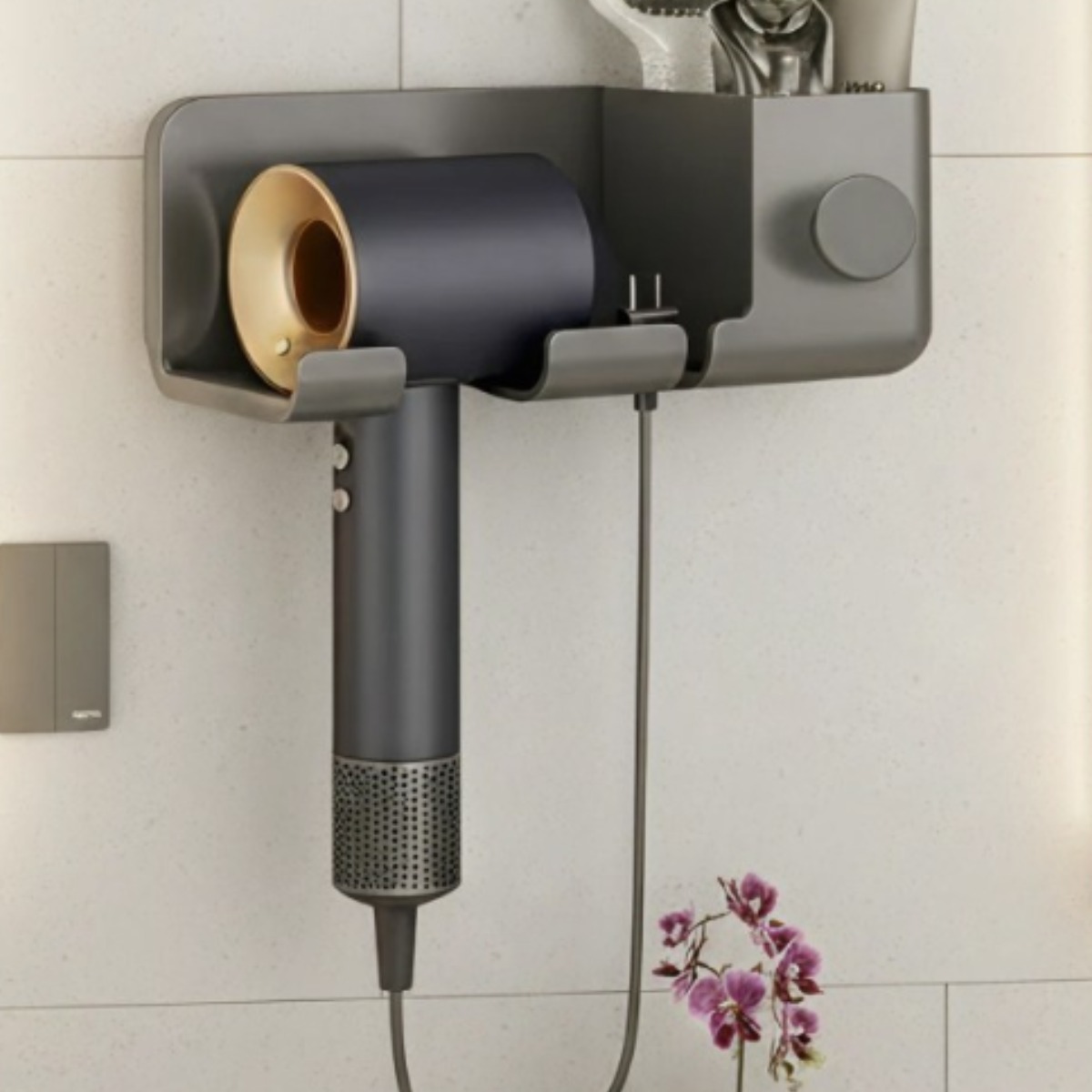 오르딘 강력접착 무타공 깊은 수납형 드라이기 거치대, 1개, 쉐도우그레이 6,900원