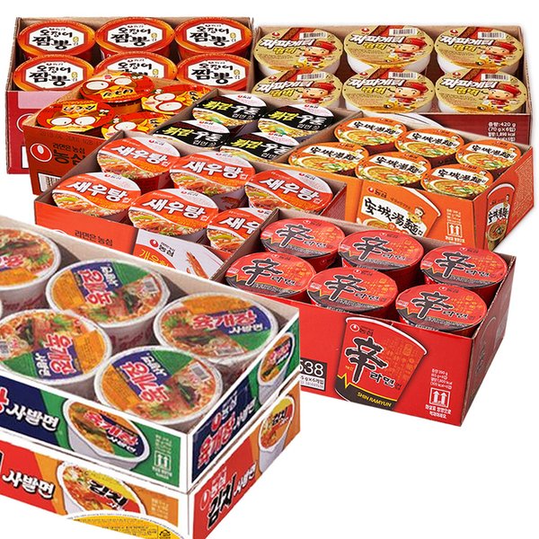농심 작은컵 6입 모음 /신라면/ 오징어짬뽕/ 너구리/ 튀김우동/ 육개장/김치라면 18,100원
