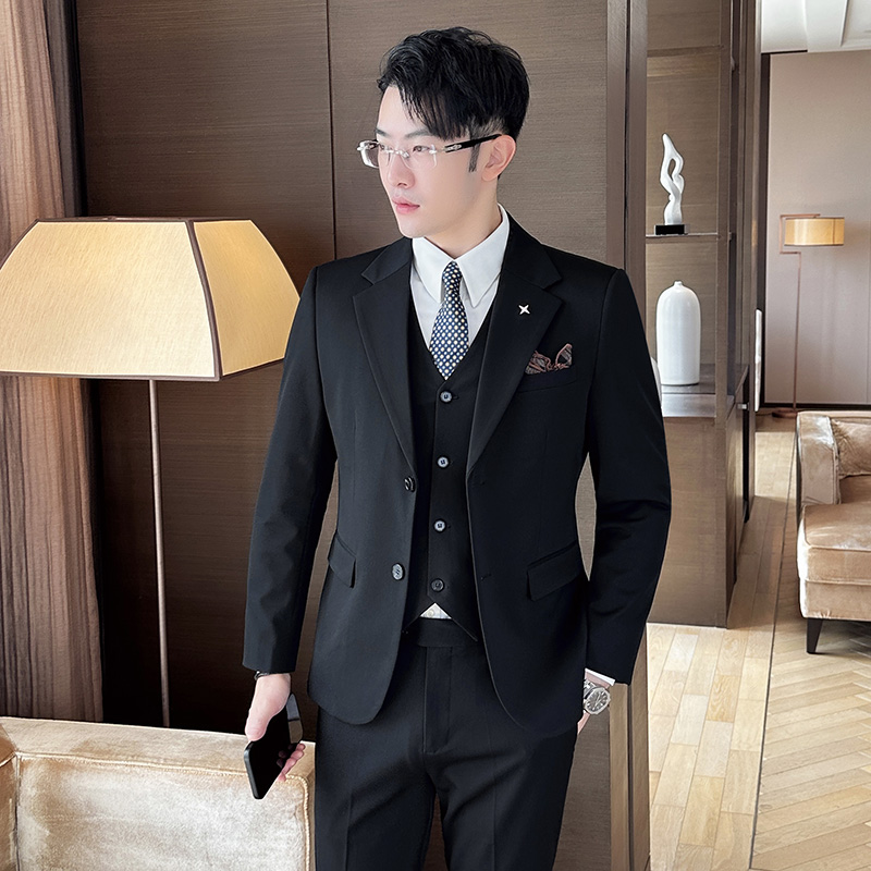 Enyofe 남성용 투버튼 캐주얼 쓰리피스 정장세트 재킷+조끼+바지 면접 기획 남자수트 3피스  결혼식 하객 남성 슈트 남자 겨울 검은 양복 세트 남성용 정장세트(5컬러) 108,020원