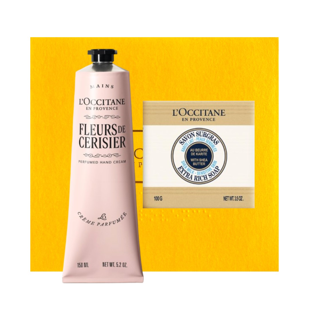 록시땅 플뢰르 드 세리지에 핸드크림(체리 블라썸) 150ml + 시어버터 솝 밀크 100g 듀오 선물세트 (선물 포장 쇼핑백 동봉) 47,000원