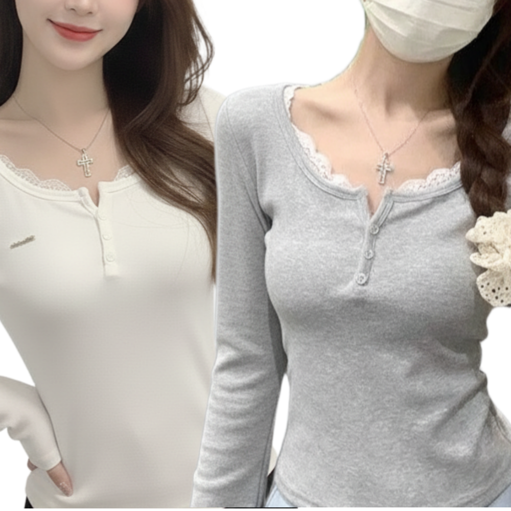 르마틴홈 여성 가을 긴팔 골지 레이스 티셔츠 2종 세트 39,800원