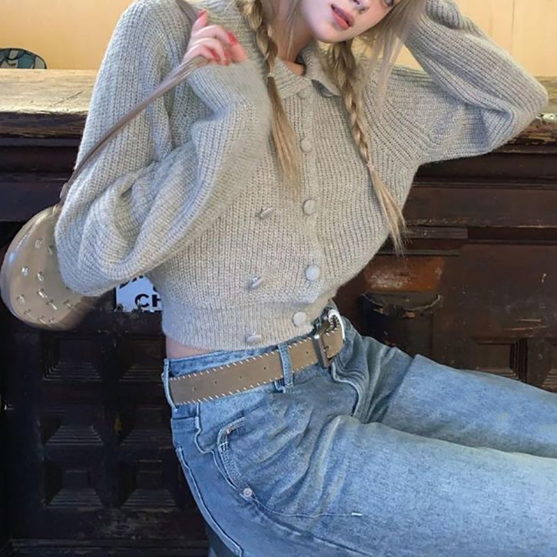 슬림소녀 봄가을 춘추 패션 칼라 단추 장식 니트 카디건 데일리 캐주얼 슬림핏 니트 코트 37,100원