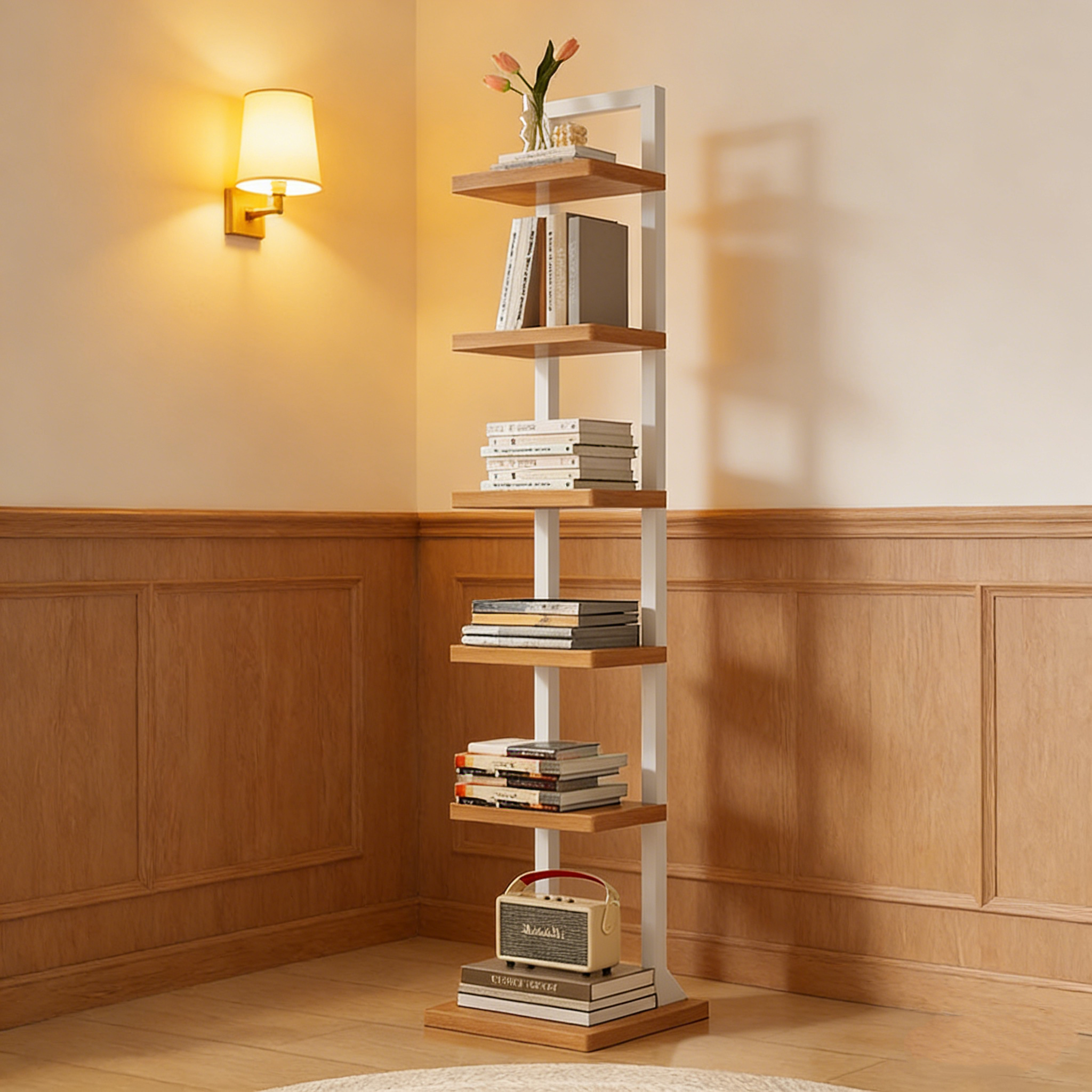 SAIVEINA 홈 수납정리 6층 원목 슬림 책장 튼튼한 북선반 철제 책 수납정리 스탠드 북타워, 6단, 화이트 68,900원
