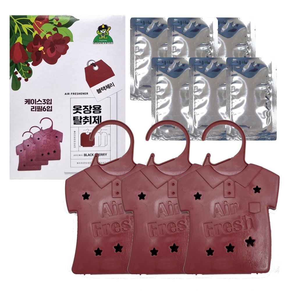 산도깨비 옷장용탈취제 세트(케이스3+리필6입) 블랙체리 X 3개, 1개 18,600원