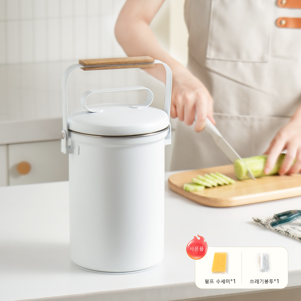 FASEN 음식물 쓰레기통 다기능 304 스텐 가정용 주방 냄새차단 3L 대용량 탁상용 쓰레기통, 1개, 크림 화이트 27,900원