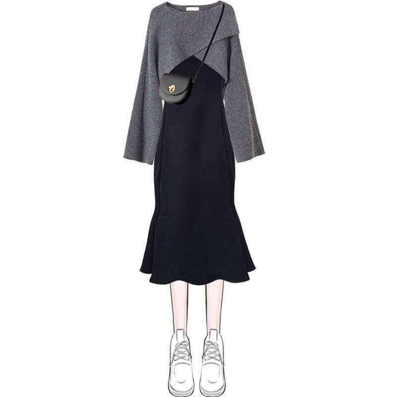 슬림소녀 여성 봄 가을 라운드 언밸런스 디자인 니트 슬림핏 나시 원피스 투피스 세트 35,800원