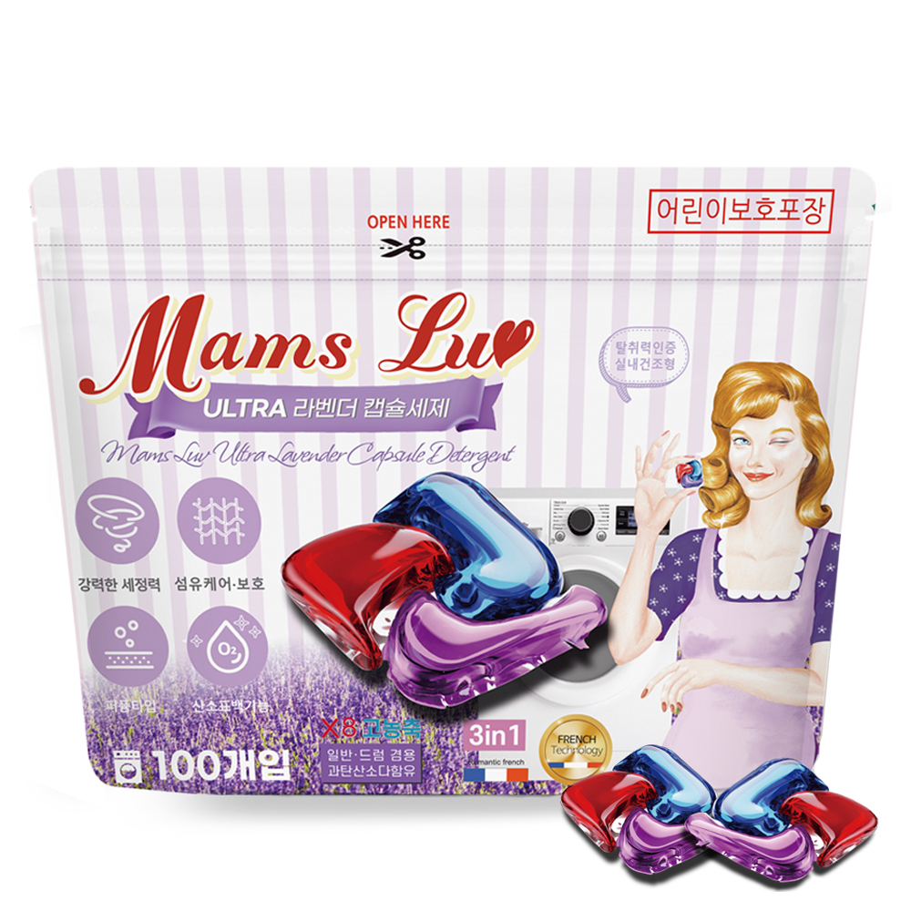 맘스럽 울트라 라벤더 캡슐세제 파우치형 프리미엄 국내생산 특대용량 초고농축 실내건조형 일반겸용, 100개입, 1개 9,900원