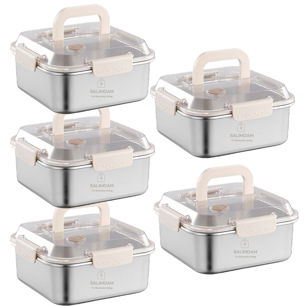 살림담 핸디형 스텐 밀폐용기 김치통 반찬통, 베이지 2.5L, 3개 18,900원
