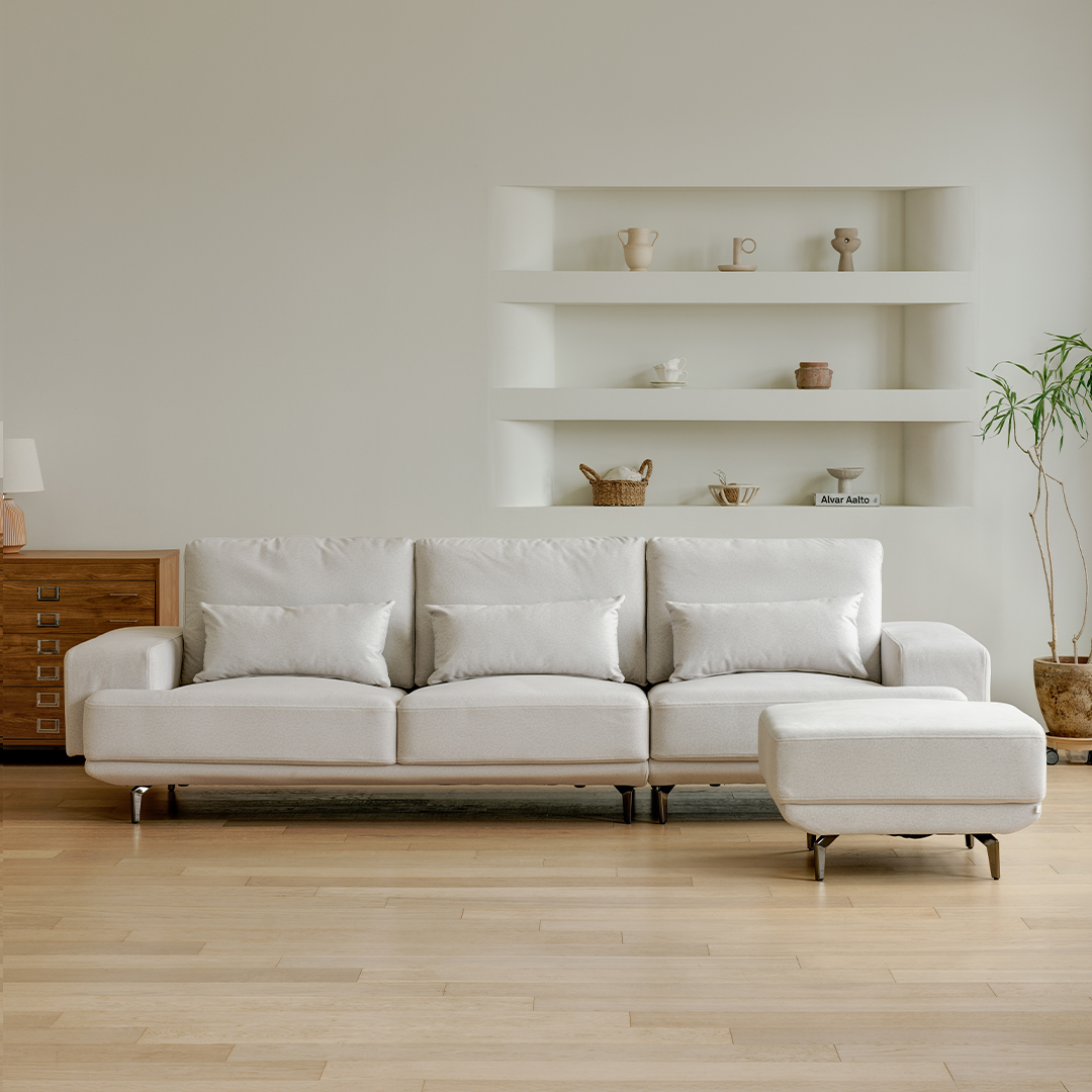 눕 레보 코모도 아쿠아텍스 패브릭 4인용 소파 + 쿠션3p + 스툴 세트 방문설치, 아이보리 659,000원