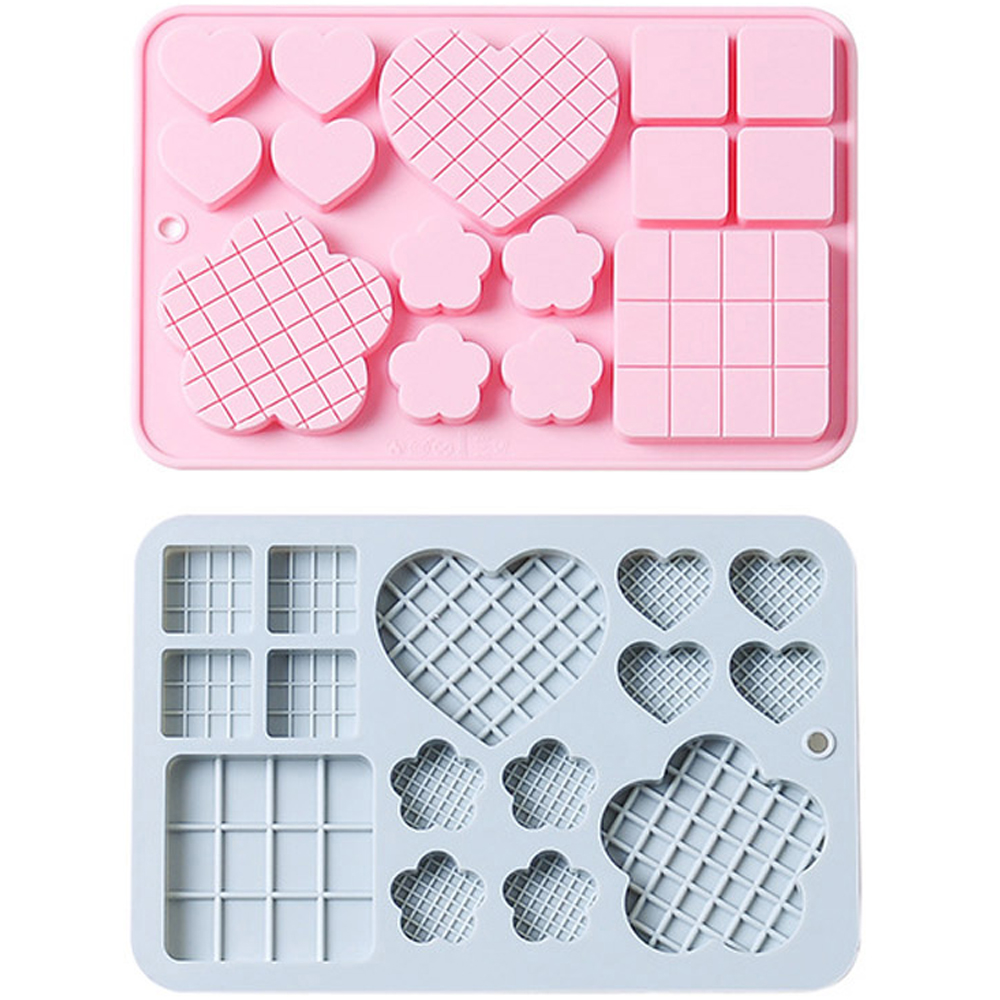 이홈베이킹 하트 꽃 사각판초콜릿 실리콘몰드 15구 2종 세트, 블루, 핑크, 1세트 13,200원