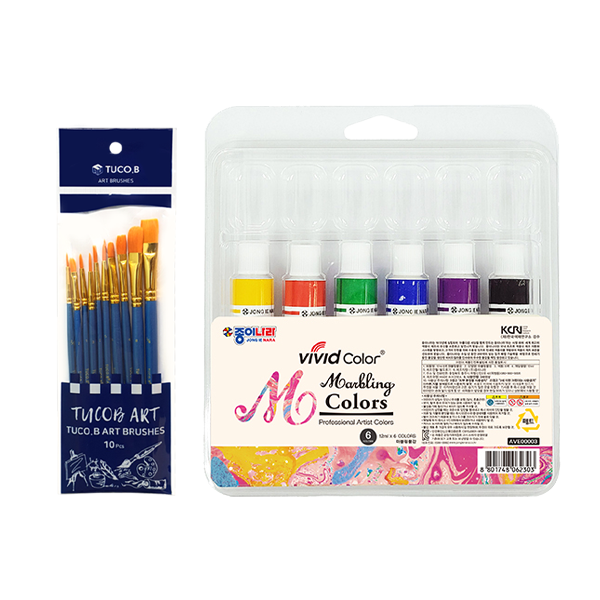동아피엠에스 투코비 아트 브러쉬 10종 + 종이나라 마블링 물감 12ml 세트 9,900원