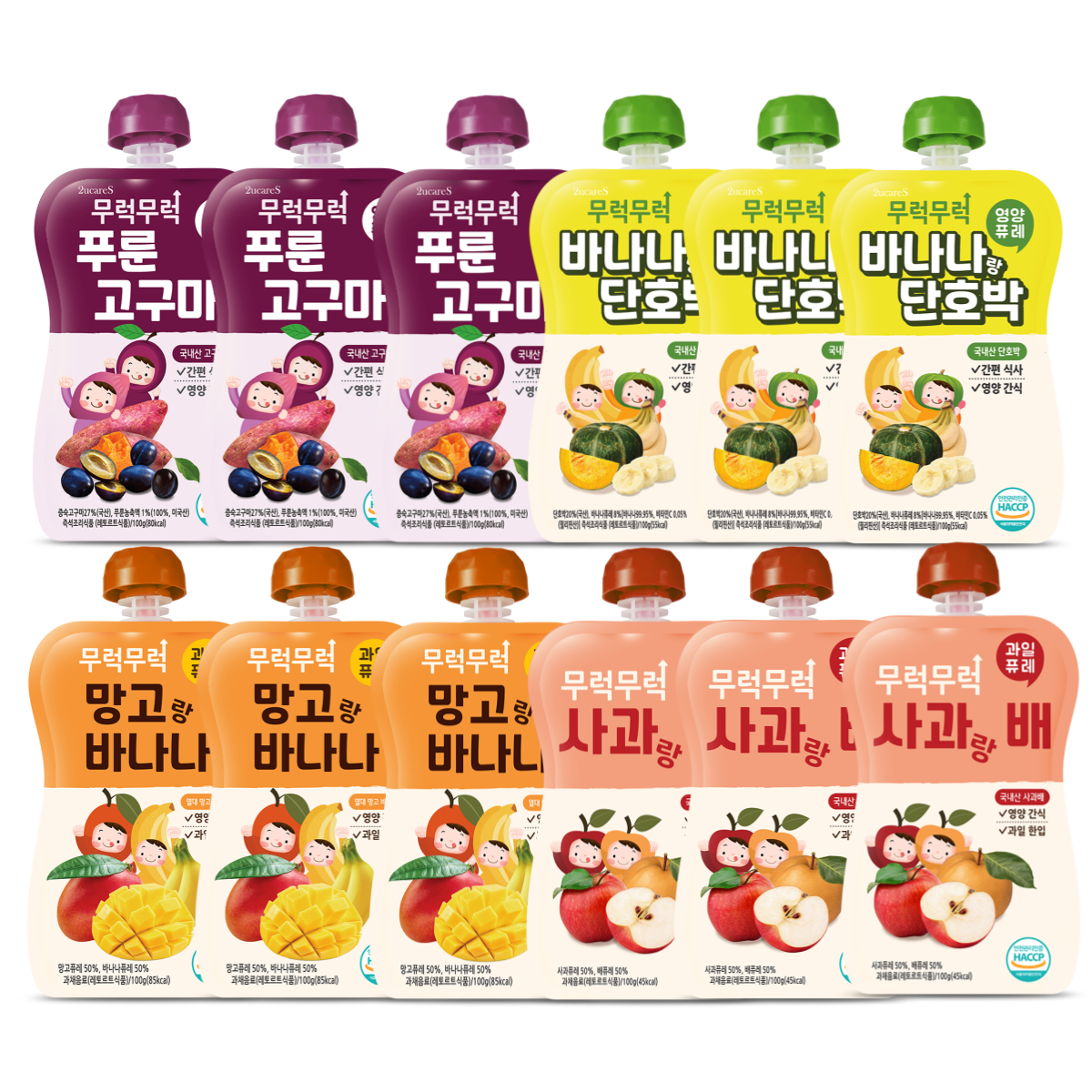 무럭무럭 과일퓨레 알뜰팩 모음, 100g, 12개, 사과배/망고바나나/푸룬고구마/바나나단호박, 현재가 26,800원