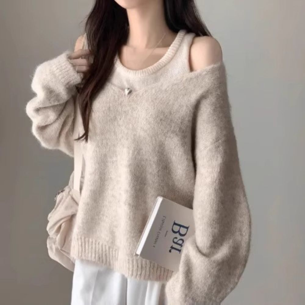 소소온 여리여리 루즈핏 오프숄더 니트 이너세트 19,900원