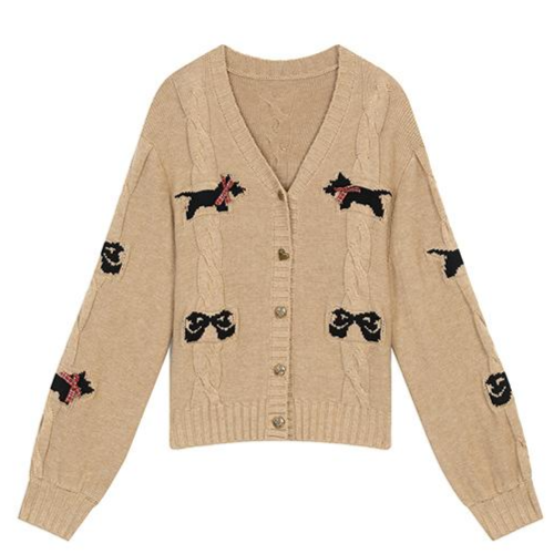 ELFSACK 여성 빈티지 자수 니트 가디건 루즈핏 긴소매 니트 강아지 패턴 장식 루즈핏 캐주얼 스쿨룩 스타일 니트 87,360원