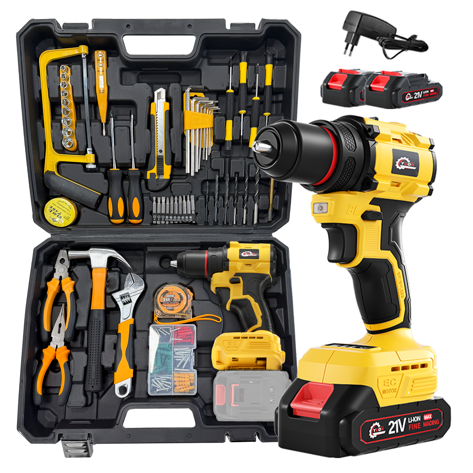 YUON 21V 전동드릴 올인원 전동 드릴 드라이버 충전 공구 풀세트, 1개 89,000원