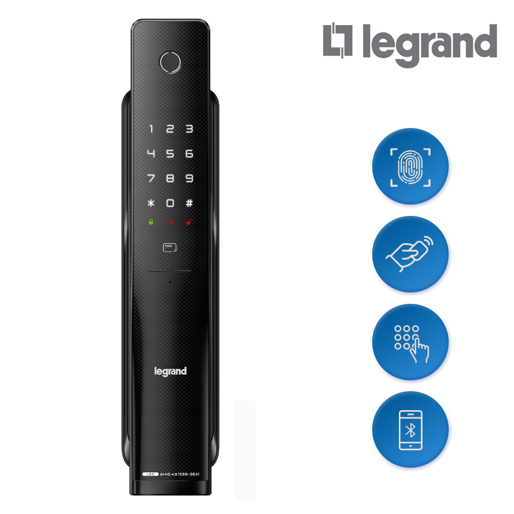 르그랑 L50 블랙 지문인식 푸시풀 도어록 지문+카드키4개+번호키 블루투스 와이파이(옵션) [안으로 열리는 문 설치가능] 0초바로잠금 푸시바잠금 푸쉬풀 현관문 디지털도어락, 고객직접설치, L50 블랙 368,000원